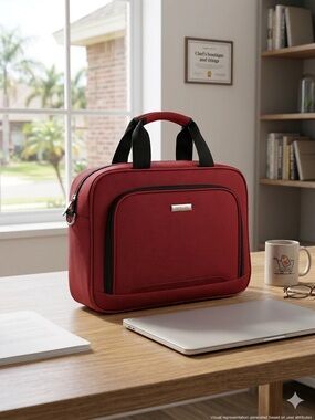 (No Strap) Embark 15" Laptop Messenger Bag, Padded Red Canvas Travel Briefcase
